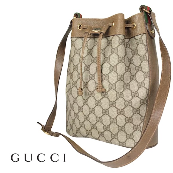 Gucci Handbags - GUCCI Vintage Sherry Line GG Web Drawstring Shoulder Bag
